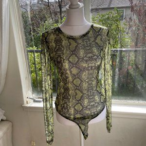 mesh semi-sheer snakeskin green bodysuit size small